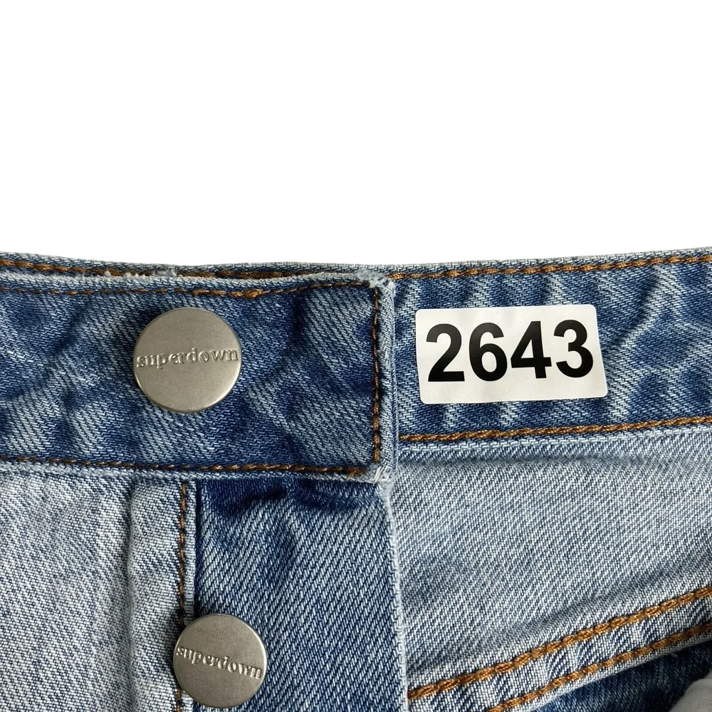 Superdown Distressed Daisy Duke Booty Shorts Womens 28 Button Fly Two Tone Denim